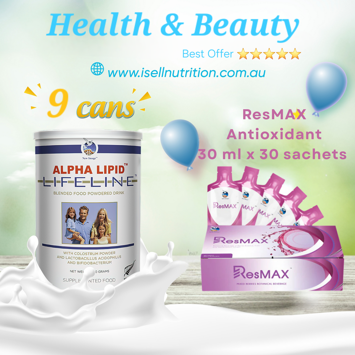 9 Cans Alpha Lipid Lifeline + 30 ResMax sachets